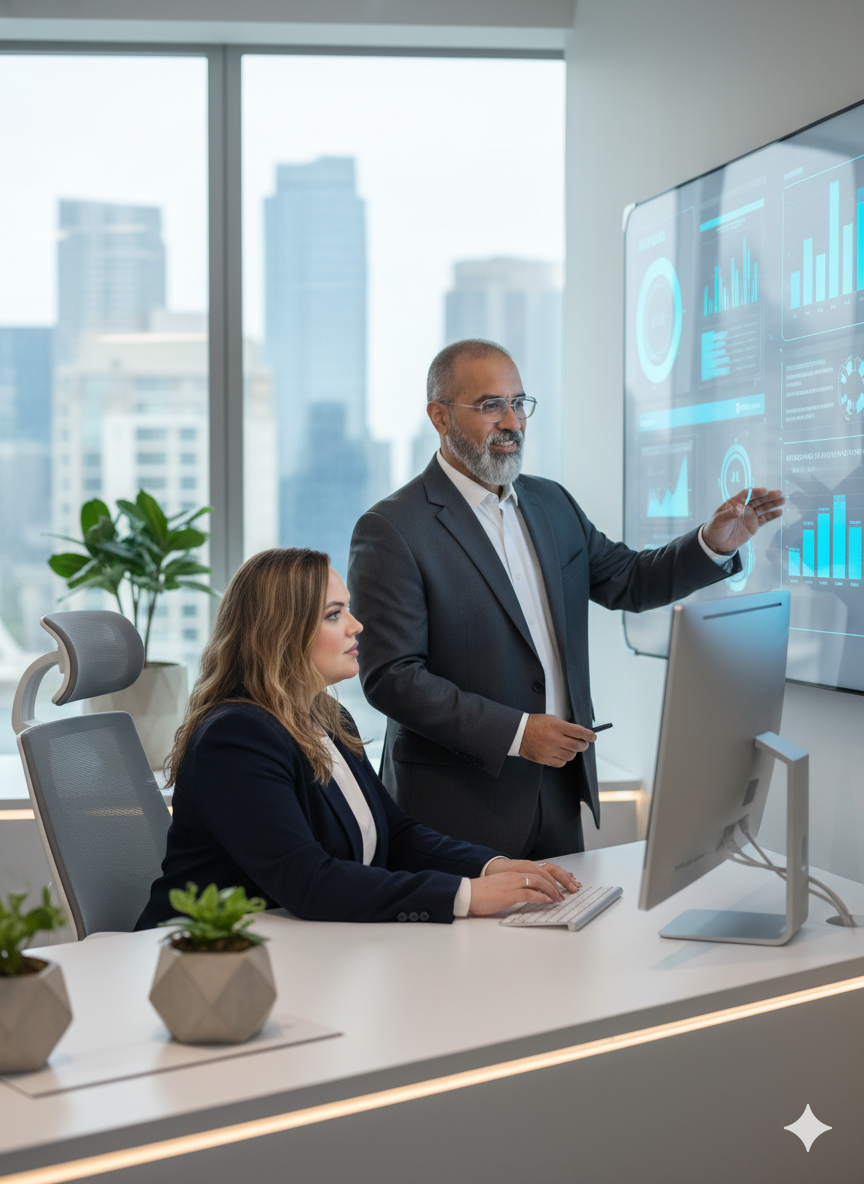 Portraits of the Anwar Consulting leadership team, Asif Chauhan and Cintia Daudt.