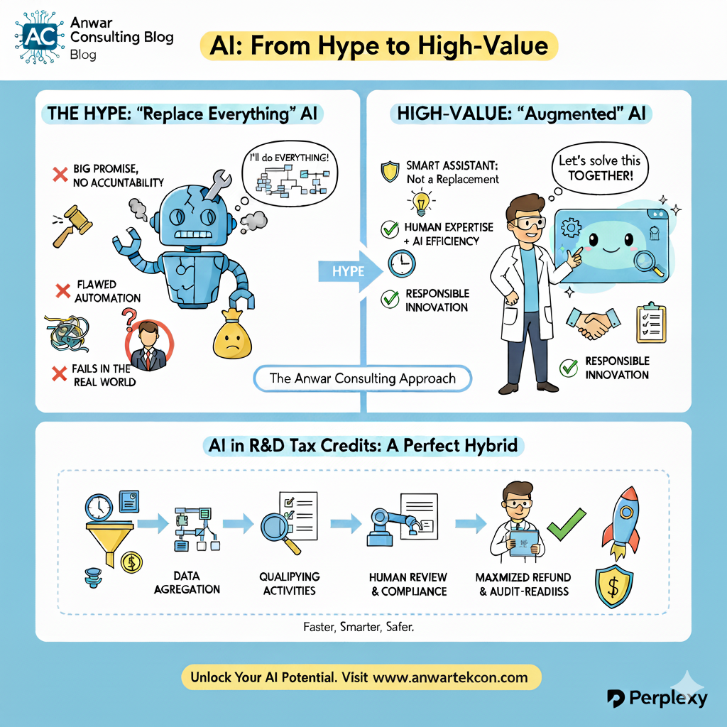 Infographic about identifying high-value AI opportunities instead of chasing hype.