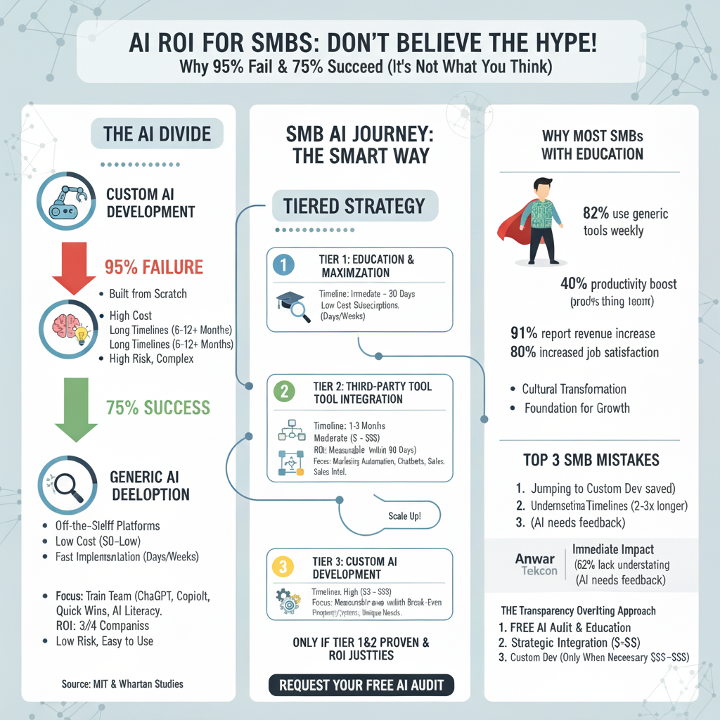 An infographic showing the success vs failure rate of different AI implementation approaches.
